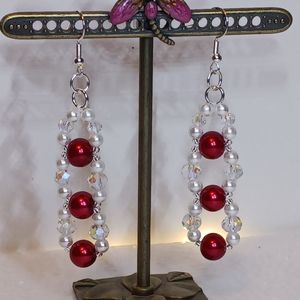 New, Earrings Pearl & Crystal with SS ear wires, 2.75 length.